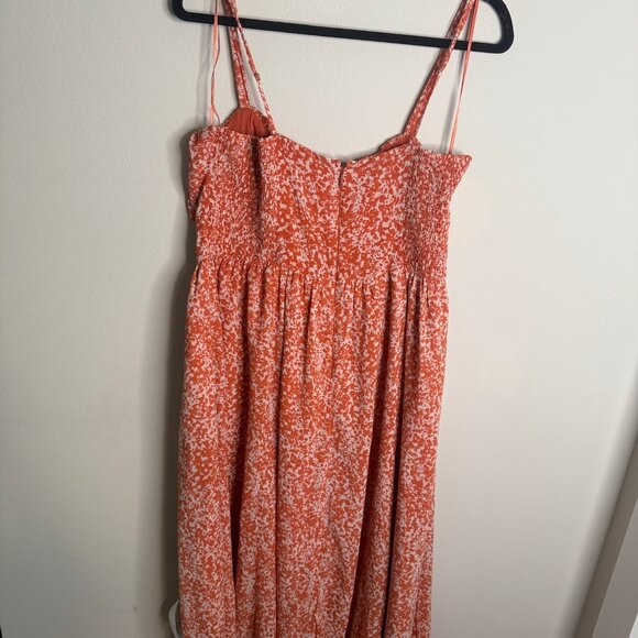 Abercrombie & Fitch Women's Orange Floral Ruched Midi Dress - Size L Large - Picture 3 of 6
